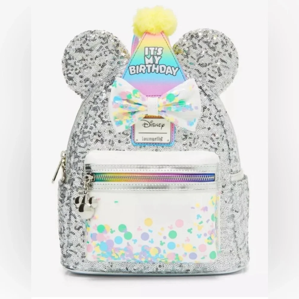 COPY -Loungefly x Disney It’s My Birthday sequined mini backpack w/removable hat
